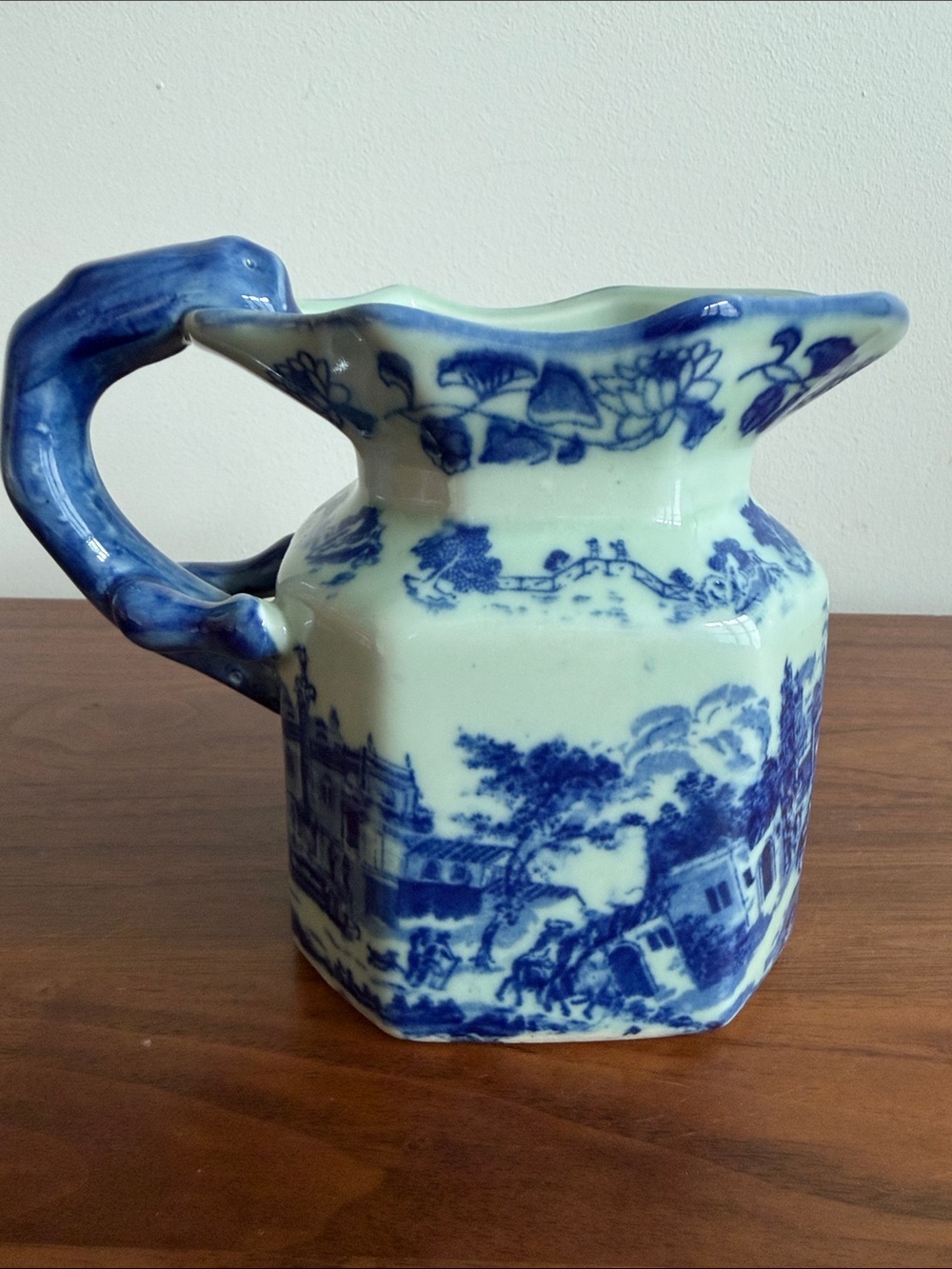Vintage Victoria Ware Ironstone Octagonal Flow Ceramic Blue Pitcher